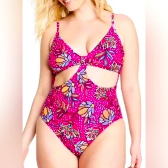 Tabitha Brown Other - Tabitha Brown For Target One Piece Swim Suit Size large Hot Pink Floral Cheeky